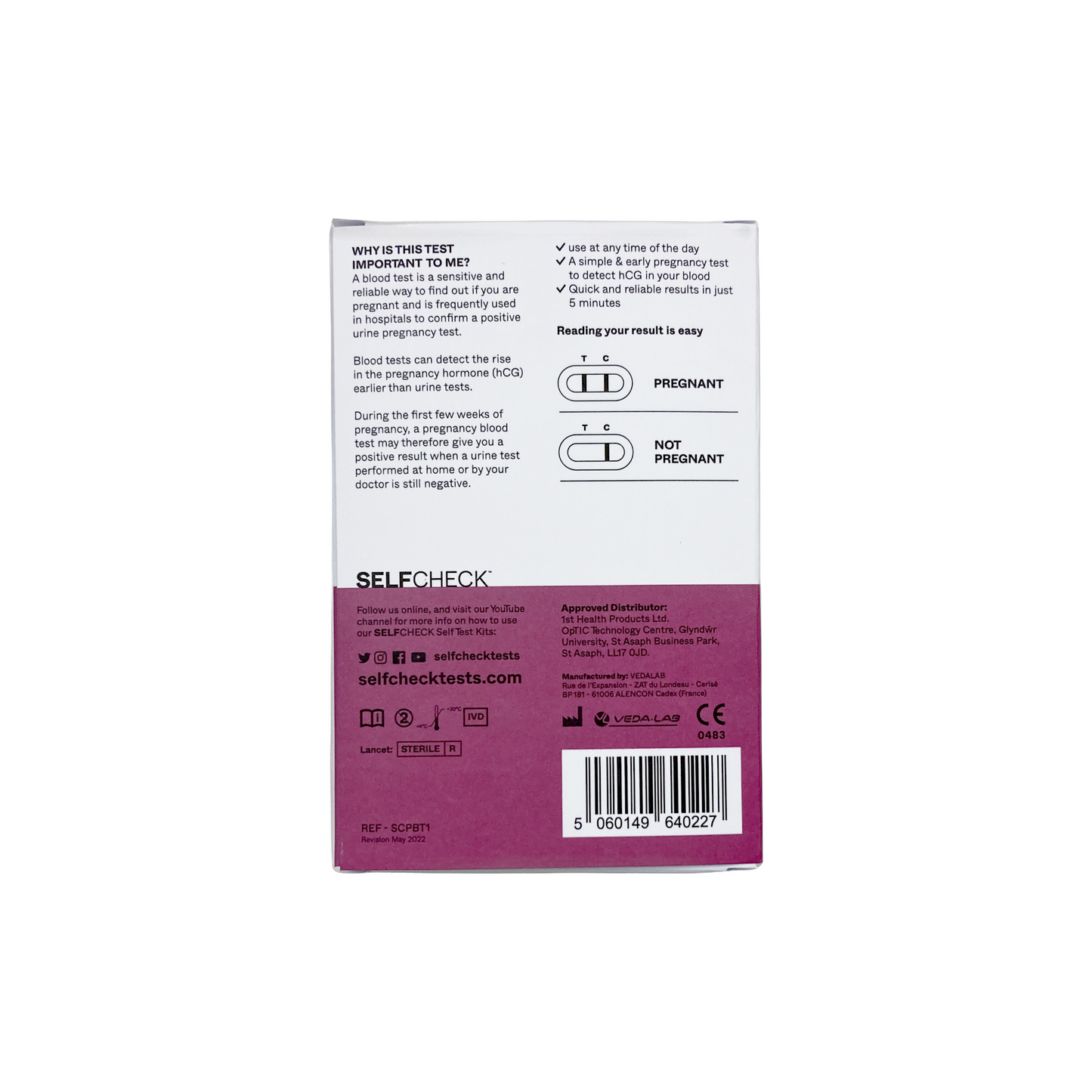 SELFCHECK Pregnancy Blood Test back of pack