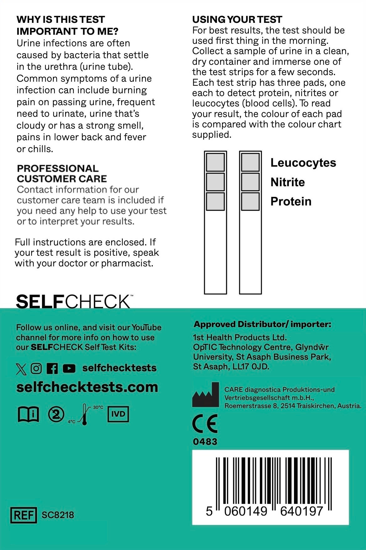 Urine infection test kit back of pack