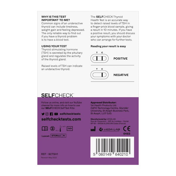 SELFCHECK Thyroid Health self-testing kit - back of pack