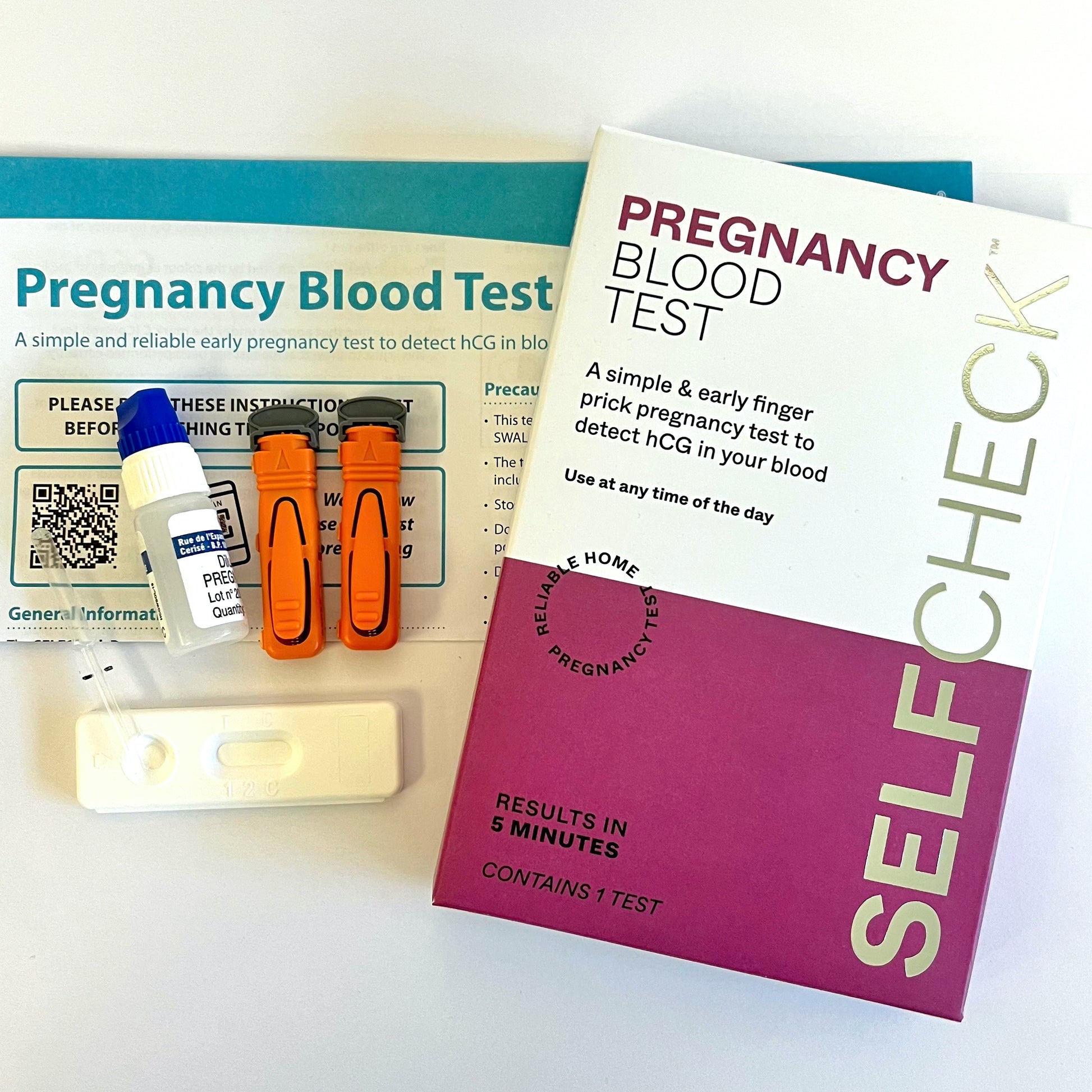 SELFCHECK Pregnancy Blood Test showing components